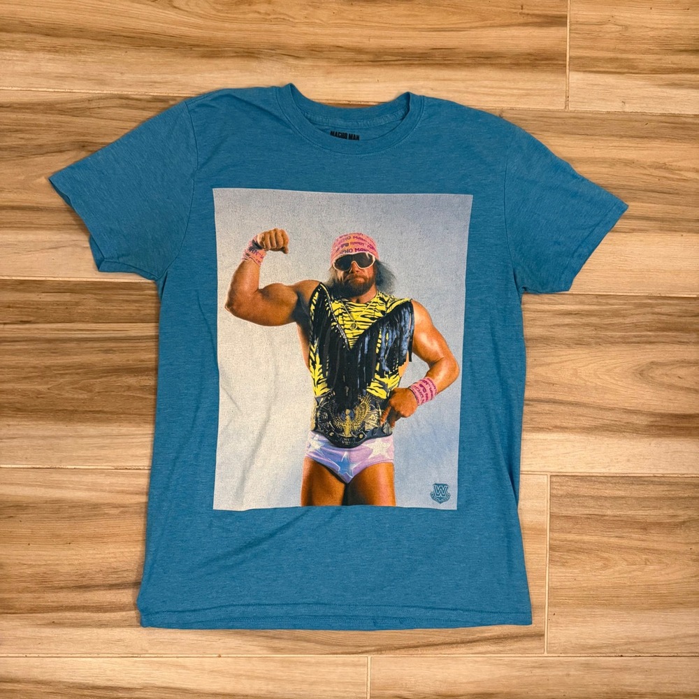Macho Man Randy Savage WWE Graphic T-Shirt Mens Medium Blue Heather 2017